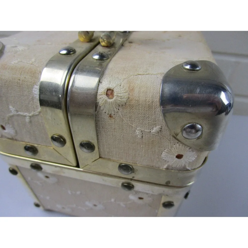 Vintage Fleurette of Miami Split Top Train Case Purse, Italy 1950s Handbag Lined